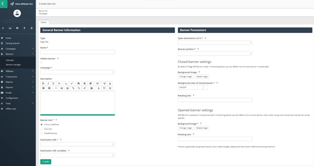 Post Affiliate Pro - crear banner page peel
