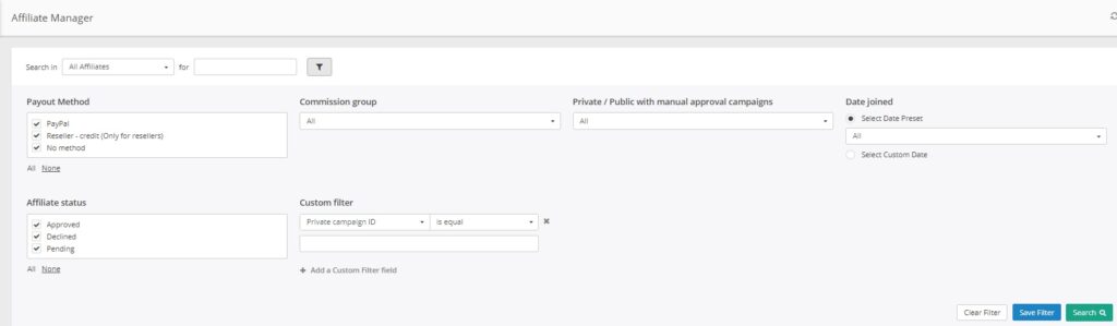 Post Affiliate Pro - private campaign filter