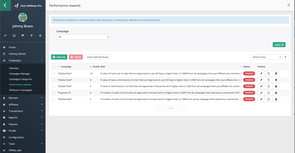 Recompensas por rendimiento en Post Affiliate Pro