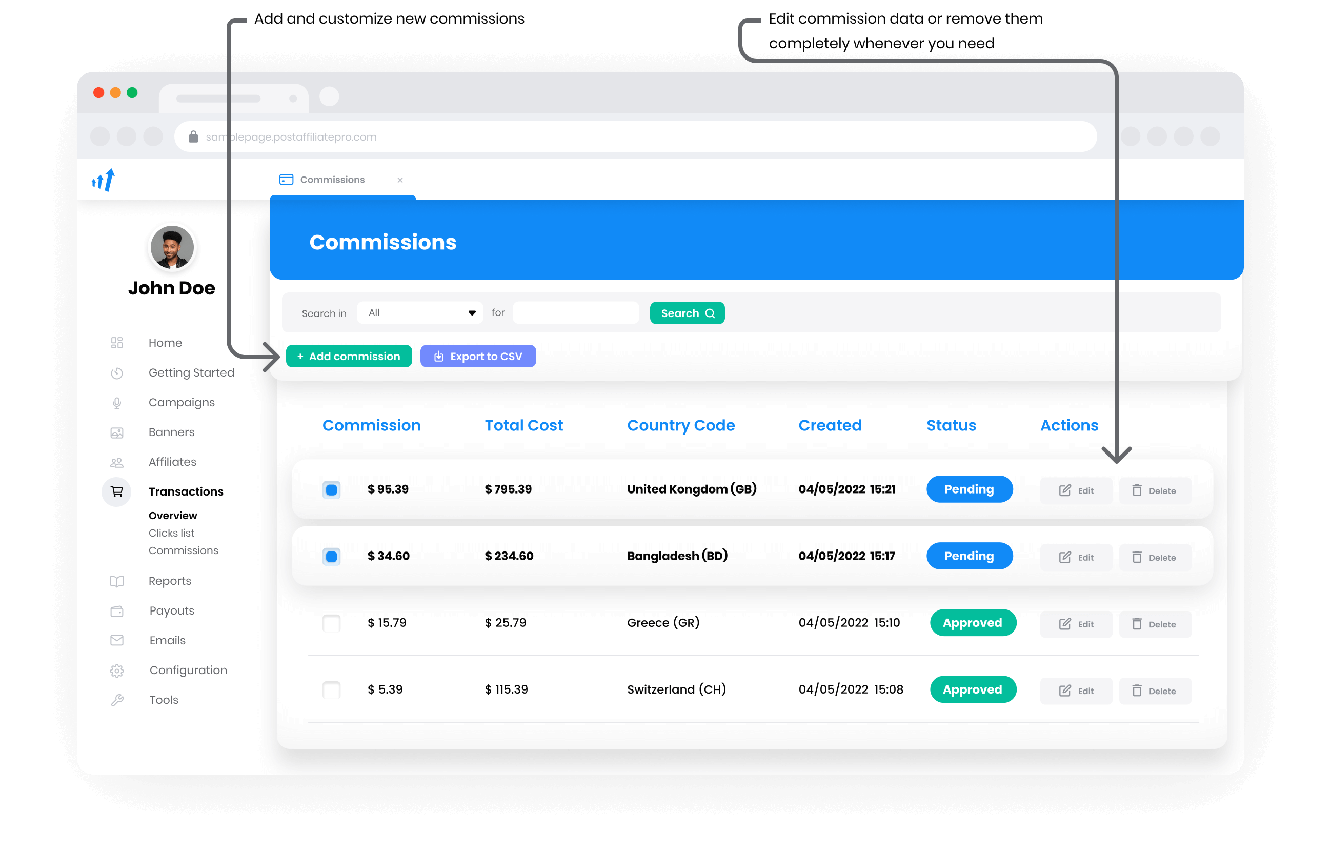 Commissions & Payouts overview in Post Affiliate Pro