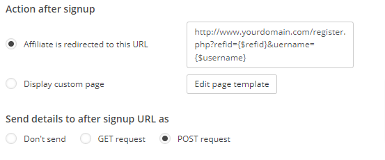 Configuración para la acción después del registro