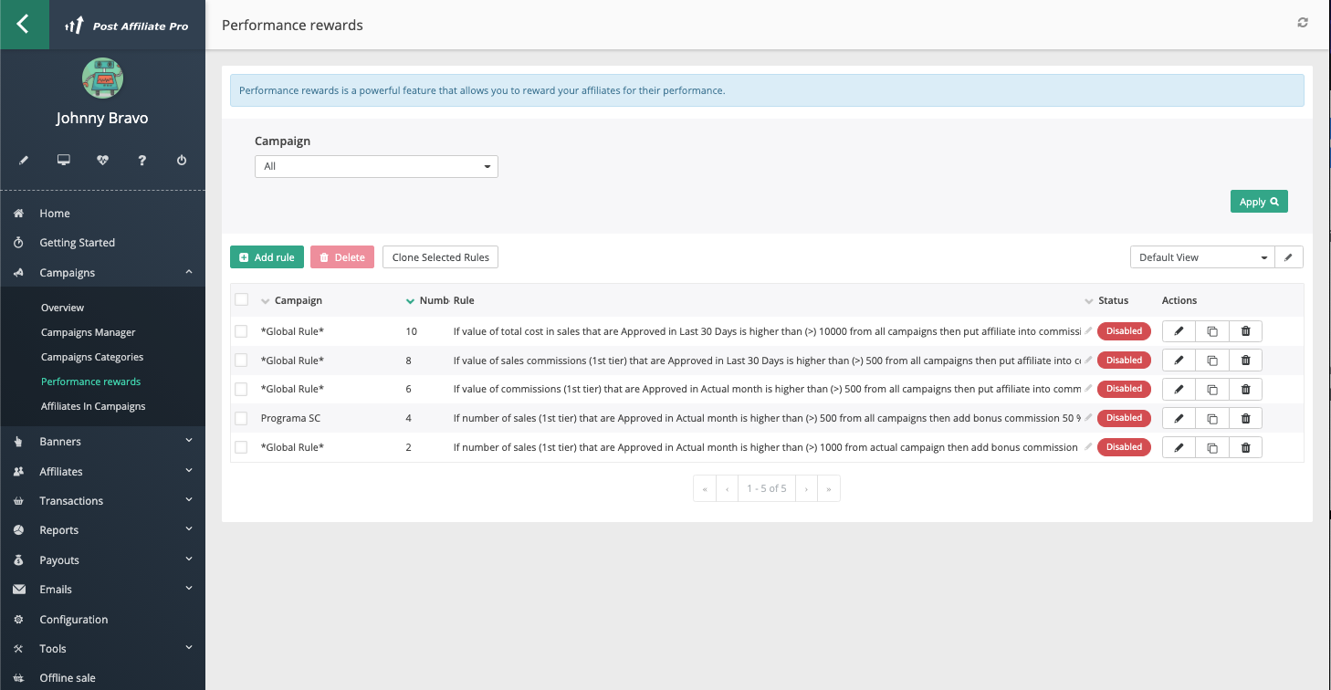 Recompensas por rendimiento en Post Affiliate Pro