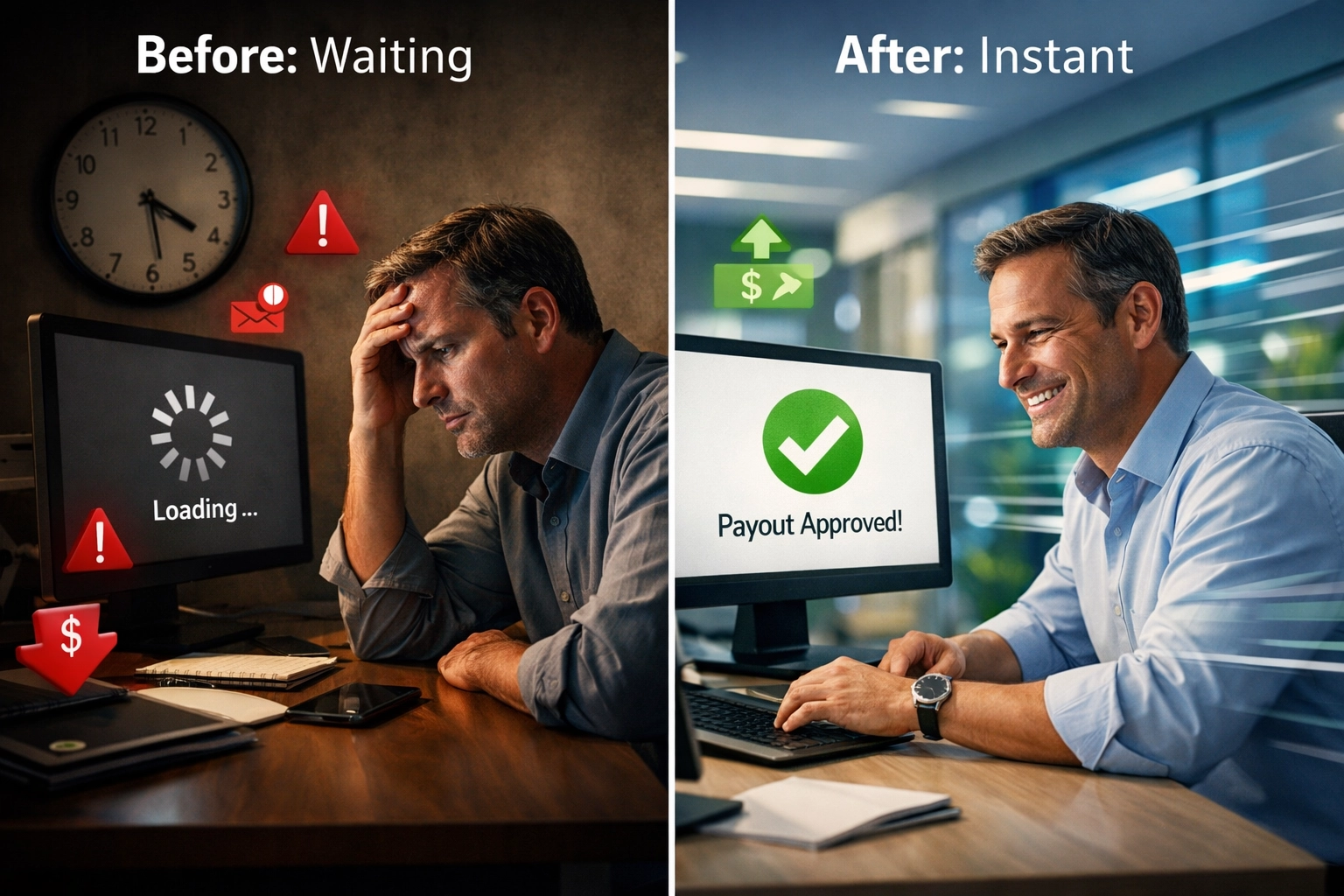 Affiliate payout evolution showing before and after merchant experience