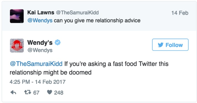 Tweet on twitter from Wendy's