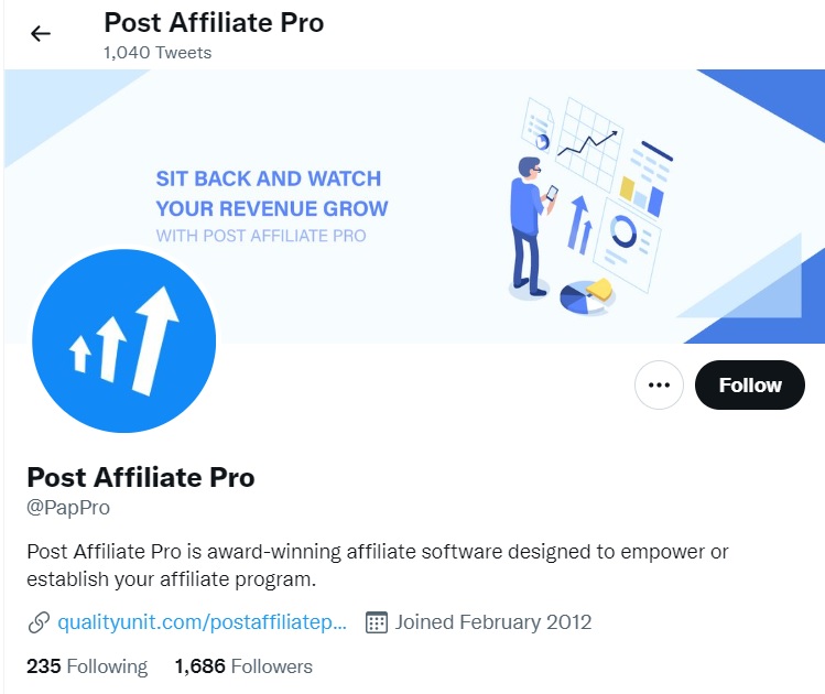 Perfil de Twitter de Post Affiliate Pro
