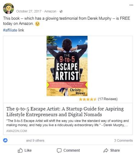 Página de Facebook para marketing de afiliados