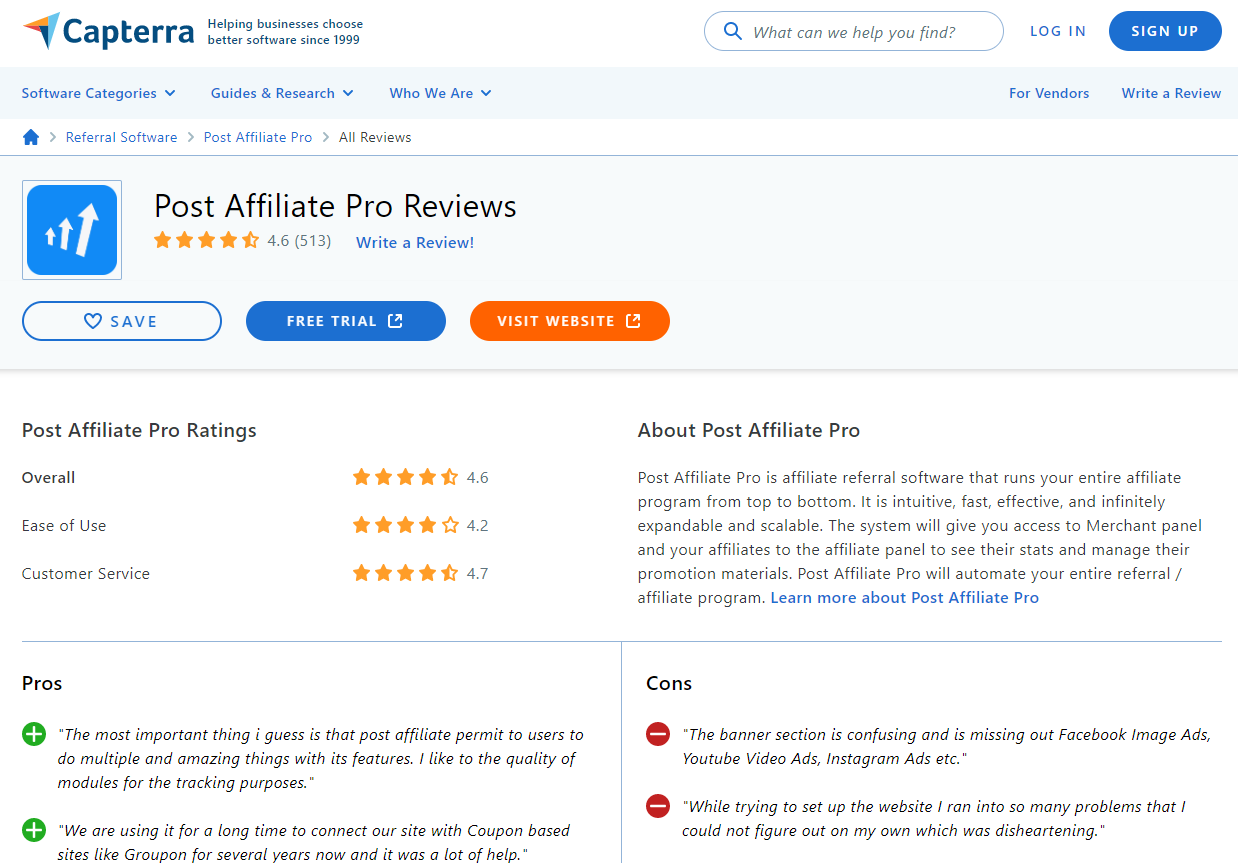 Reseñas de Post Affiliate Pro en Capterra 2022