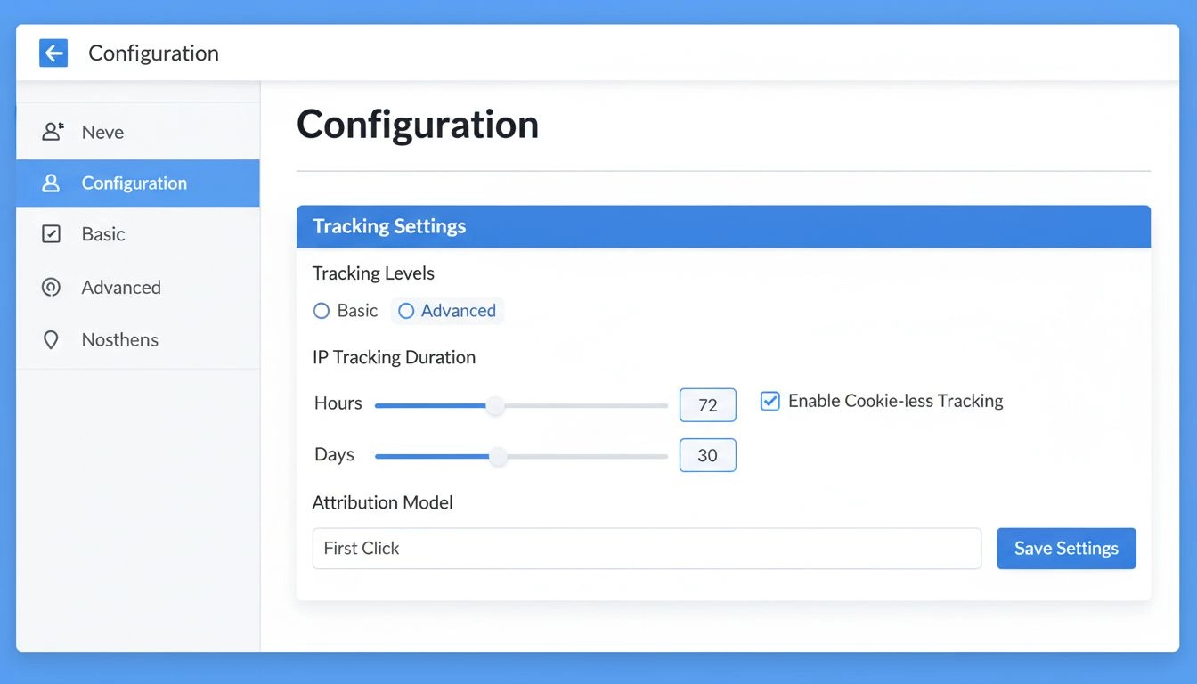 Panel de configuración de seguimiento por IP en Post Affiliate Pro mostrando los ajustes del Panel del Comerciante para modificar la duración del seguimiento