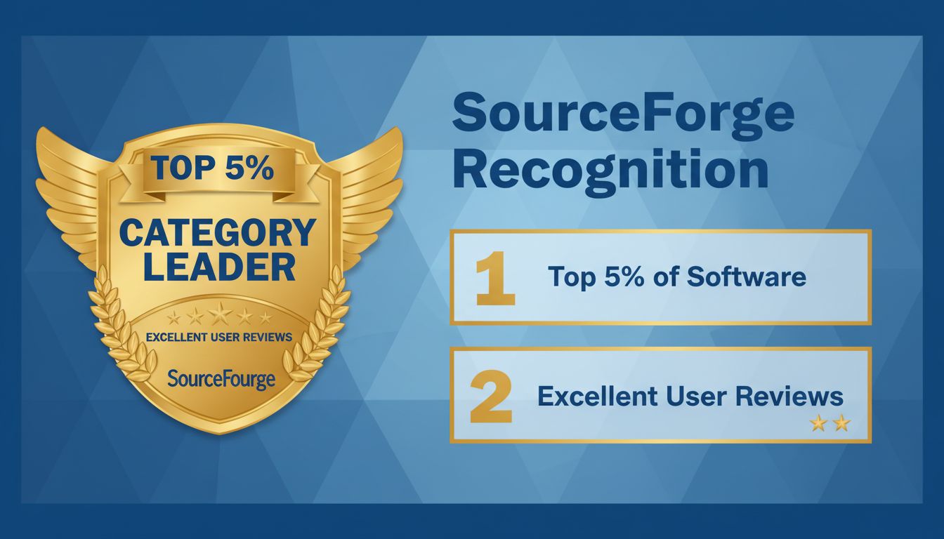 Insignia del premio Category Leader de SourceForge - Reconocimiento al Top 5% por excelentes reseñas de usuarios