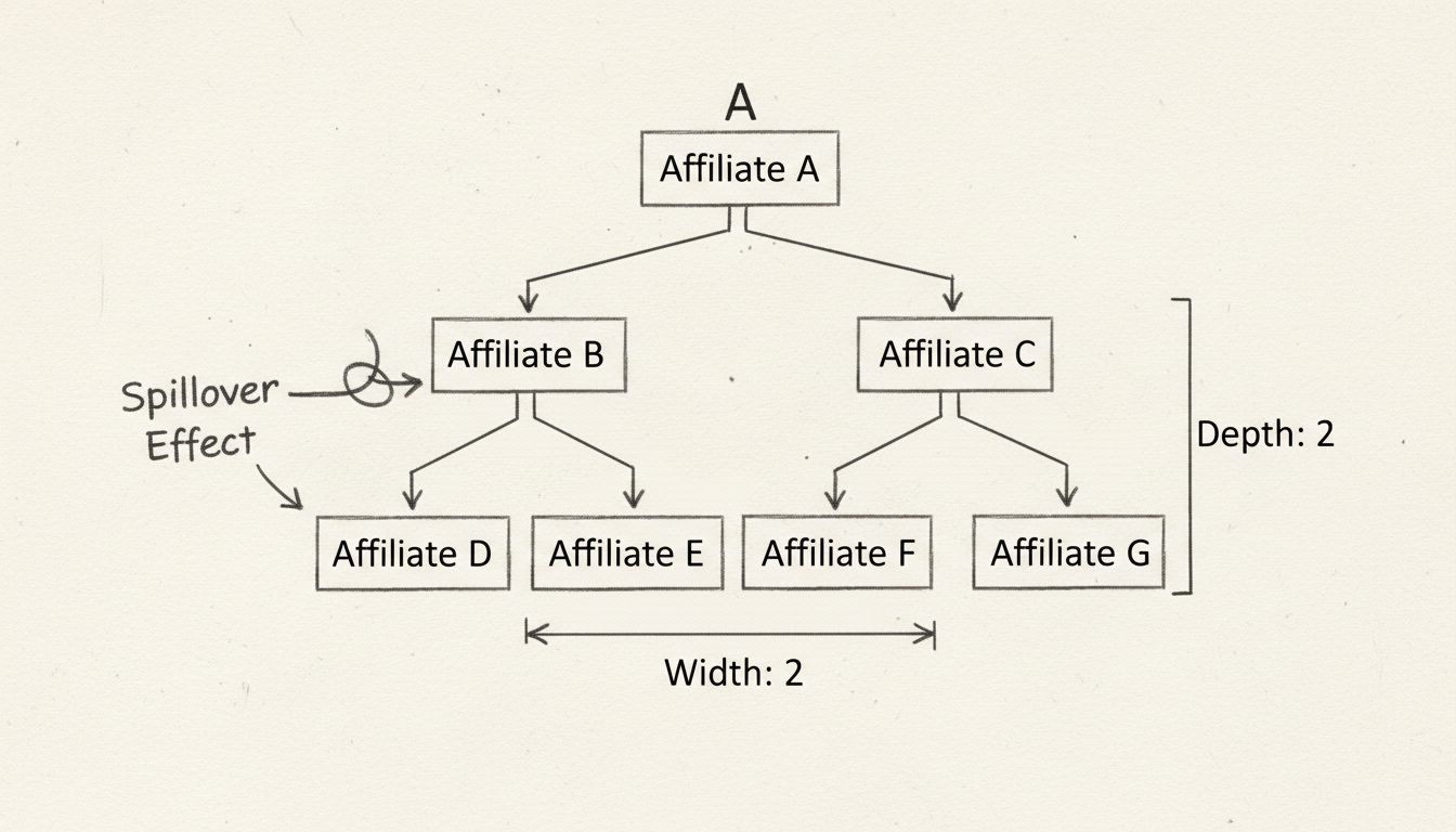 Diagrama hecho a mano de una estructura de matriz forzada mostrando el efecto de spillover con parámetros de ancho y profundidad