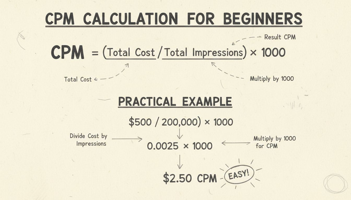 Diagrama a mano mostrando la fórmula del cálculo de CPM con ejemplo