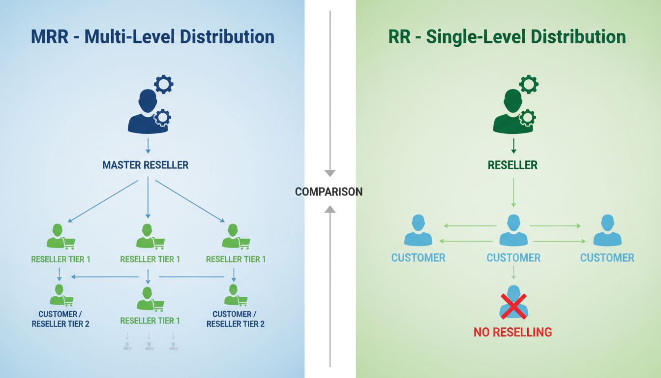 Diagrama comparativo de derechos de distribución MRR vs RR