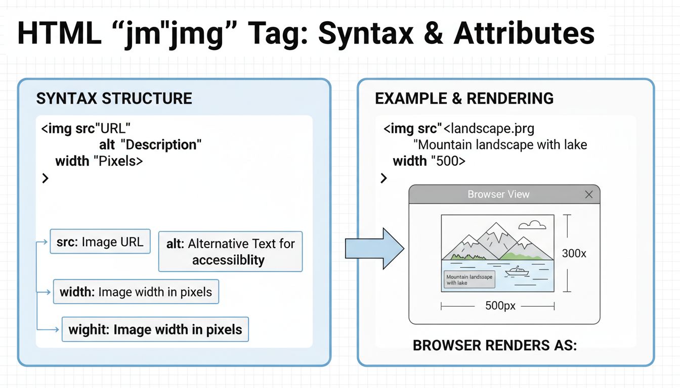 Diagrama de sintaxis de la etiqueta img de HTML mostrando los atributos src, alt, width y height con ejemplos de código