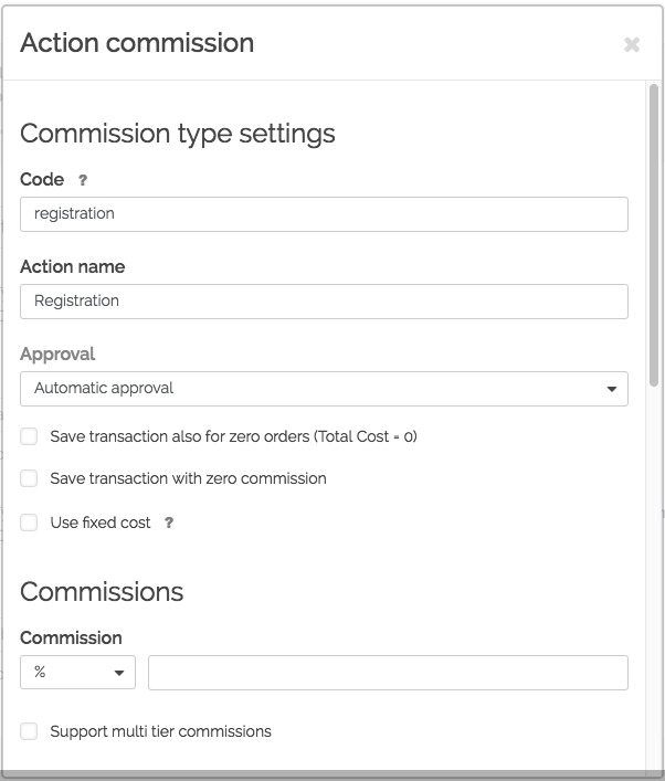 Comisión por acción en Post Affiliate Pro