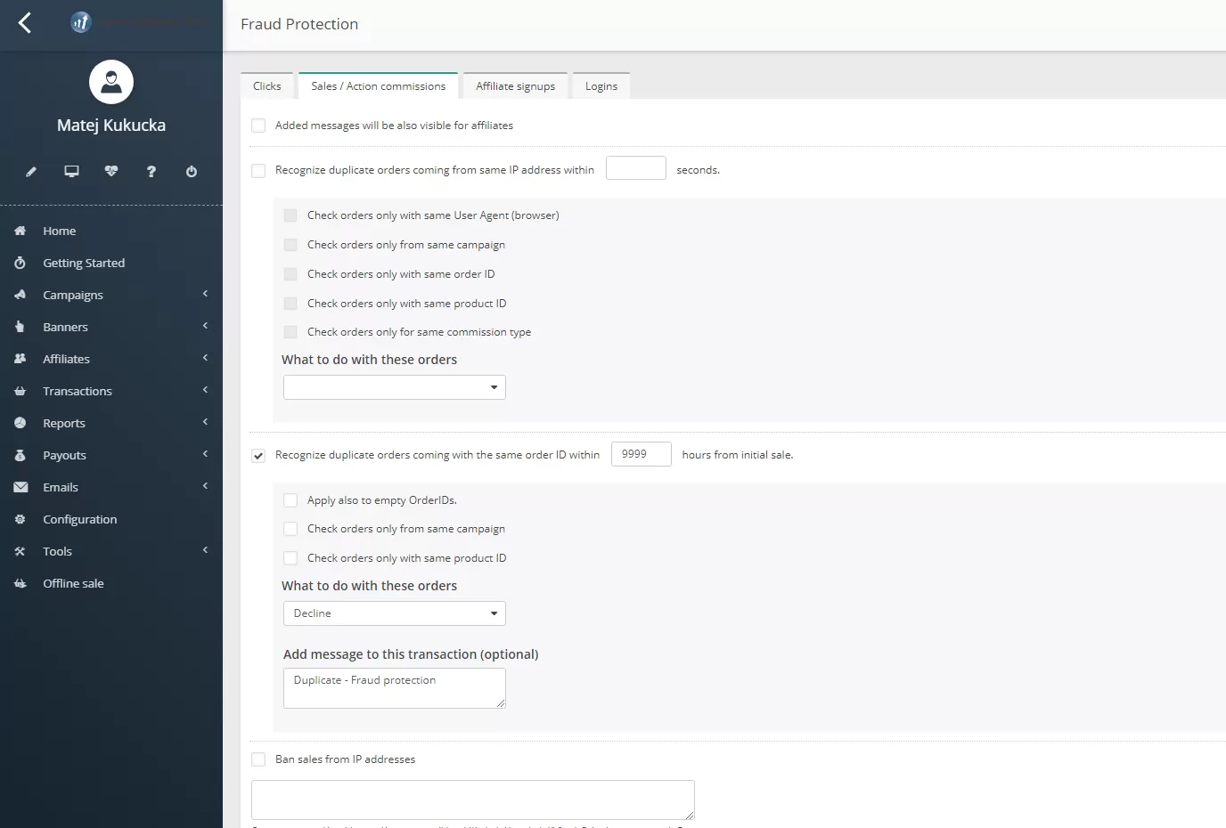 Configuración y ajuste de protección contra fraudes de ventas en Post Affiliate Pro