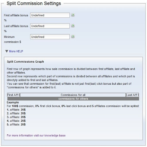 Configuración de comisión dividida en Post Affiliate Pro