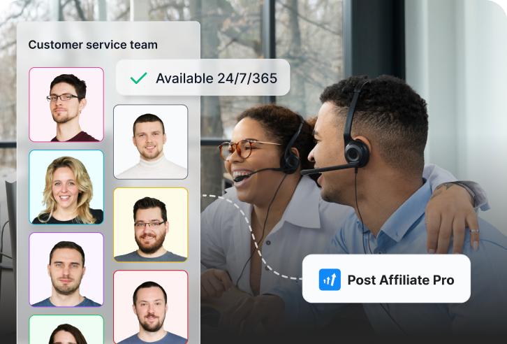 Equipo de soporte al cliente disponible 24/7 para usuarios de Post Affiliate Pro