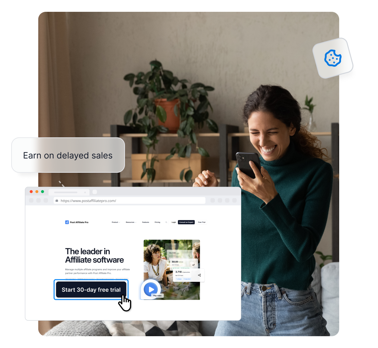 Una infografía que muestra las áreas en las que Post Affiliate Pro puede ayudarte, como identificar la audiencia, crear estructuras de comisión, y más.