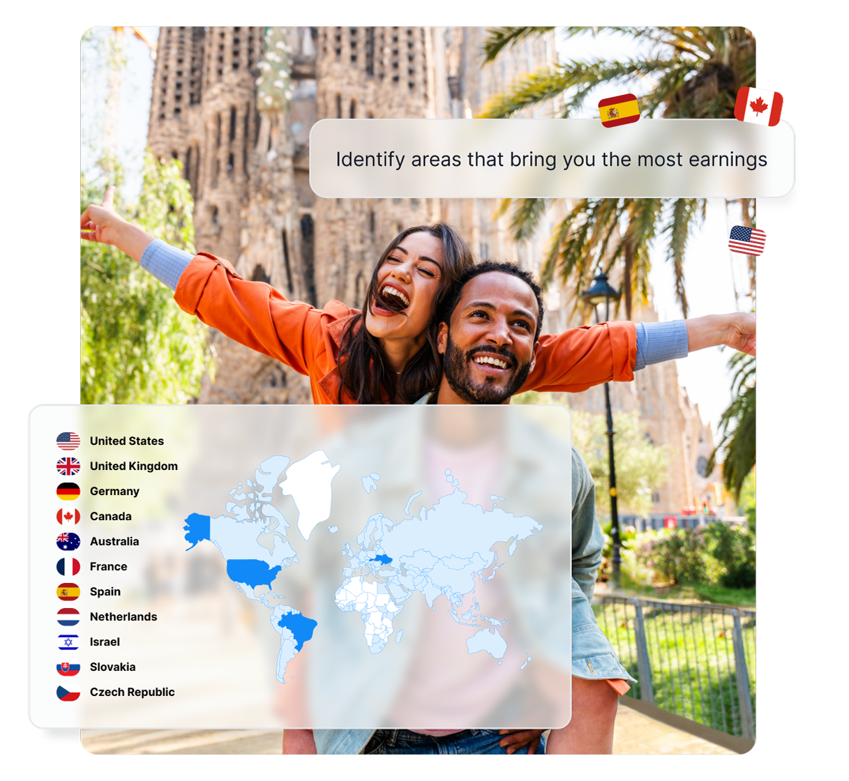 Función de superposición de mapas en Post Affiliate Pro mostrando la distribución geográfica del éxito del programa de afiliados.