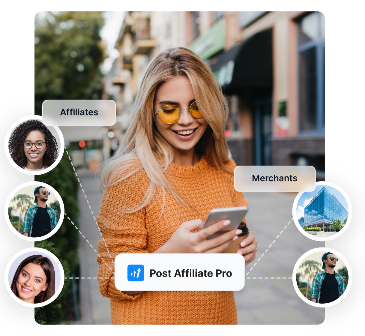 Una infografía que muestra las áreas en las que Post Affiliate Pro puede ayudarte, como identificar la audiencia, crear estructuras de comisiones y más.